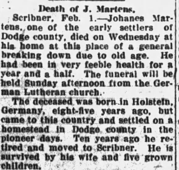 Obituary for J. Marten